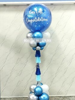 เสาลูกโป่ง เปิดงาน Bubble ขนาด 36" กลิตเตอร์สีน้ำเงิน 1 เสา พร้อมตกแต่ง สามารถเปลี่ยนสีลูกโป่ง/เปลี่ยนข้อความได้
