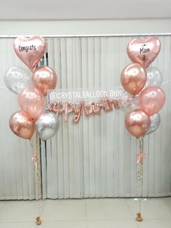 ลูกโป่ง วันเกิด ช่อลูกโป่งฟอยล์หัวใจ ขนาด 18" 2 ช่อ พร้อม ฟอยล์ตัวอักษร Happy Birthday ตัวเขียน สีโรสโกล พร้อม ลูกโป่งใส ใส่กลิตเตอร์ พร้อมตกเเต่ง สามารถเปลี่ยนสีลูกโป่ง/เปลี่ยนข้อความ/เปลี่ยนสี-ฟอยล์ตัวอักษรได้