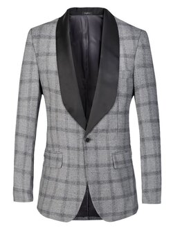 Pre-order ชุดสูทชาย ลายสก็อตสีเทาปกดำ รุ่นยอดฮิต