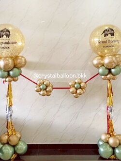เสาลูกโป่ง เปิดงาน Bubble ขนาด 24" กลิตเตอร์สีทอง 2 เสา พร้อม ริบบิ้นตัดงาน 1 ท่าน พร้อมตกแต่ง สามารถเปลี่ยนสีลูกโป่ง/เปลี่ยนข้อความ/เปลี่ยนสี-ฟอยล์ตกแต่งได้