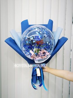 Flower Balloon แสดงความยินดี ดอกกุหลาบแดงประดิษฐ์ 1 ดอก Bubble ขนาด 18" พร้อมตกแต่ง สามารถใส่เงินได้ 30 ใบ สามารถเปลี่ยนข้อความ/เปลี่ยนสีได้