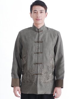 Pre-order ชุดจีน เสื้อจีนชาย แขนยาว สีเทา