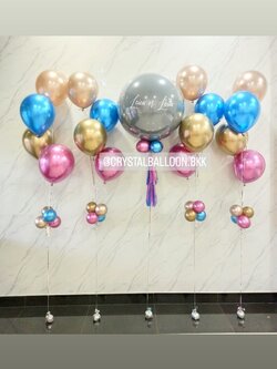 ลูกโป่ง ทายเพศ แบบเจาะ ลูกโป่งยาง ขนาด 24" สีเทา 1 ลูก พร้อม ช่อลูกโป่งสีโครเมี่ยม ช่อ 4 ลูก 4 ช่อ พร้อมตกแต่ง สามารถเปลี่ยนสีลูกโป่ง/เปลี่ยนข้อความ/เปลี่ยนขนาดได้