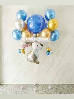 ลูกโป่ง วันเกิด ลูกโป่งยาง สีนํ้าเงิน ขนาด 24" พร้อม ฟอยล์กระต่าย 1 ชิ้น พร้อมช่อลูกโป่ง สีโครเมี่ยม ช่อ 5 ลูก 2 ช่อ พร้อมตกเเต่ง สามารถเปลี่ยนสีลูกโป่ง/เปลี่ยนข้อความ/เปลี่ยนฟอยล์/เปลี่ยนขนาดได้