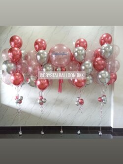 ลูกโป่ง แสดงความยินดี Bubble ขนาด 24" กลิตเตอร์สีชมพู พร้อม ช่อลูกโป่งสีโครเมี่ยม ช่อ 10 ลูก 4 ช่อ,ลูกโป่งใส ใส่กลิตเตอร์ พร้อมตกแต่ง สามารถเปลี่ยนสีลูกโป่ง/เปลี่ยนข้อความ/เปลี่ยนขนาดได้
