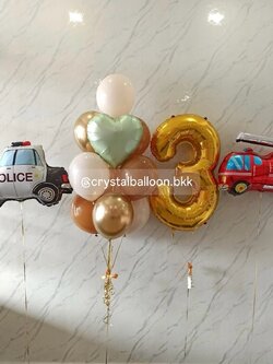 ลูกโป่ง วันเกิดเด็ก ช่อลูกโป่งฟอยล์หัวใจ ขนาด 18" ช่อ 10 ลูก 1 ช่อ พร้อม ฟอยล์รถตำรวจ 1 ชิ้น,ฟอยล์รถดับเพลิง 1 ชิ้น,ฟอยล์ตัวเลข ขนาด 40" 1 ชิ้น สีทอง พร้อมตกแต่ง สามารถเปลี่ยนสีลูกโป่ง/เปลี่ยนข้อความ/เปลี่ยนสี-ฟอยล์ตกแต่งได้