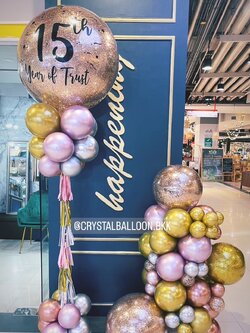 เสาลูกโป่ง เปิดร้าน Bubble 36" สีโรสโกล พร้อม ลูกโป่งฐานตั้ง ประดับ 1 ข้าง สามารถเปลี่ยนสีลูกโป่ง/เปลี่ยนข้อความได้