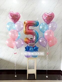 ลูกโป่ง วันเกิดเด็ก ช่อลูกโป่งฟอยล์หัวใจ ขนาด 18" ช่อ 7 ลูก 2 ช่อ พร้อมตกแต่ง ฟอยล์ตัวเลข ขนาด 40" ตั้งฐาน 1 ชิ้น สามารถเปลี่ยนสีลูกโป่ง/เปลี่ยนข้อความ/เปลี่ยนสี-ฟอยล์ตัวเลขได้