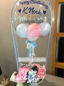 Flower Balloon วันเกิด Bubble 18" พร้อม กล่องดอกไม้ประดิษฐ์ 1 กล่อง,ลูกโป่ง 6" 8 ลูก พร้อมตกแต่ง สามารถเปลี่ยนสีลูกโป่ง/เปลี่ยนข้อความ/เปลี่ยนขนาด/เปลี่ยนดอกไม้ได้