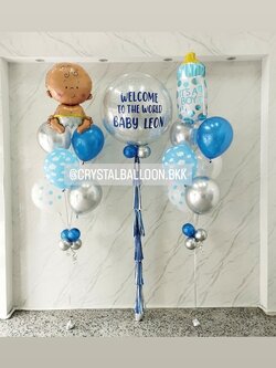 ลูกโป่ง Welcome Baby Bubble ขนาด 36" กลิตเตอร์สีเงิน พร้อมตกแต่ง ช่อลูกโป่งฟอยล์ขวดนม ช่อ 7 ลูก 1 ช่อ,ช่อลูกโป่งฟอยล์เด็ก ช่อ 7 ลูก 1 ช่อ พร้อมตกแต่ง สามารถเปลี่ยนสีลูกโป่ง/เปลี่ยนข้อความ/เปลี่ยนขนาด/เปลี่ยนฟอยล์ตกแต่งได้