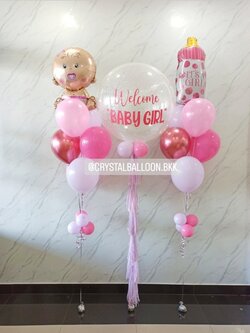 ลูกโป่ง Welcome Baby Theme สีชมพู Bubble ขนาด 36" กลิตเตอร์สีขาวมุก พร้อม ช่อลูกโป่งฟอยล์ขวดนม ช่อ 7 ลูก 1 ช่อ,ช่อลูกโป่งฟอยล์เด็ก ช่อ 7 ลูก 1 ช่อ พร้อมตกแต่ง สามารถเปลี่ยนสีลูกโป่ง/เปลี่ยนข้อความ/เปลี่ยนขนาด/เปลี่ยนฟอยล์ตกแต่งได้