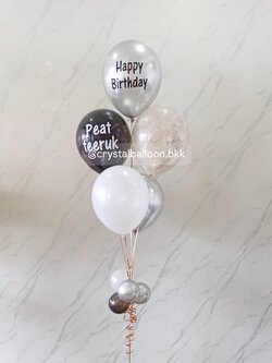 ลูกโป่ง วันเกิด ลูกโป่งช่อ 5 ลูก 1 ช่อ Theme ดำ - เงิน พร้อมตกเเต่ง สามารถเปลี่ยนสีลูกโป่ง/ข้อความสามารถเพิ่มได้