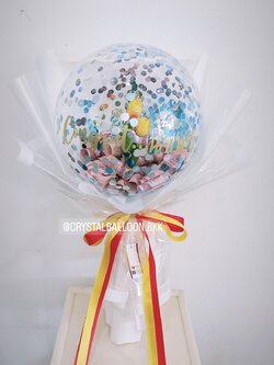 Flower Balloon แสดงความยินดี ดอกทิวลิปประดิษฐ์ 2 ดอก Bubble ขนาด 18" พร้อมตกแต่ง สามารถใส่เงินได้ 30 ใบ สามารถเปลี่ยนข้อความ/เปลี่ยนสีได้