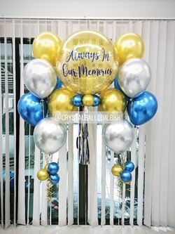 ลูกโป่ง อำลา Bubble ขนาด 24" พร้อม ช่อลูกโป่งโครเมี่ยม ช่อ 6 ลูก 2 ช่อ พร้อมตกเเต่ง สามารถเปลี่ยนสีลูกโป่ง/เปลี่ยนข้อความ/เปลี่ยนขนาดได้