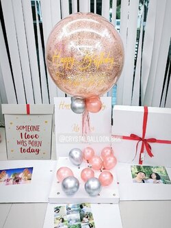 Surprise Box กล่องเซอร์ไพรส์วันเกิด Bubble ขนาด 24" โทนสี ชมพู พร้อมตกแต่ง สามารถใส่รูปได้ 4 ใบ