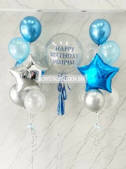 ลูกโป่ง วันเกิด Bubble ขนาด 24" กลิตเตอร์สีเงิน พร้อม ช่อลูกโป่งฟอยล์ดาว ขนาด 24" สีเงิน,สีนํ้าเงิน ช่อ 8 ลูก 2 ช่อ พร้อมตกเเต่ง สามารถเปลี่ยนสีลูกโป่ง/เปลี่ยนข้อความ/เปลี่ยนสี-ฟอยล์ตกเเต่งได้