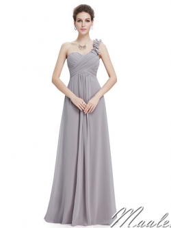 พร้อมเช่า สำหรับสาวไซส์ใหญ่ ชุดราตรียาว เกาะอก ไหล่เดียว สีเทา จับเดรปไขว่ช่วงหน้าอก แต่งดอกไม้ช่วงไหล่ (XL- 4XL)