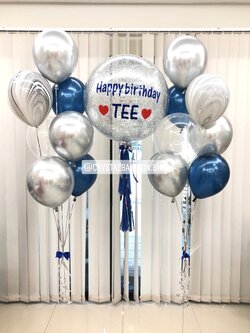 ลูกโป่ง วันเกิด Bubble ขนาด 24" Theme Dark Blue พร้อม ช่อลูกโป่ง 7 ลูก 2 ช่อ,ลูกโป่งลายหิน USA 2 ลูก พร้อมตกแต่ง สามารถเปลี่ยนสีลูกโป่ง/เปลี่ยนข้อความ/เปลี่ยนขนาดได้