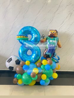 ลูกโป่ง วันเกิดเด็ก ฟอยล์ตัวเลข ขนาด 40" ตั้งฐาน 1 ชิ้น พร้อม ฟอยล์ฟุตบอล , ฟอยล์ไมน์คราฟต์ Theme Minecraft พร้อมตกแต่ง สามารถเปลี่ยนสีลูกโป่ง/เปลี่ยนสี-ฟอยล์ตัวเลข/เปลี่ยนฟอยล์ตกแต่งได้