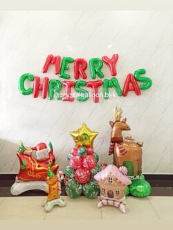 ต้นลูกโป่ง Christmas ฟอยล์ดาว ขนาด 18" 1 ต้น สูง 60 ซม. พร้อม ฟอยล์ตัวอักษร Meery Christmas ขนาด 16" 1 ชิ้น พร้อม ฟอยล์กวาง 1 ชิ้น,ฟอยล์แซนต้า 1 ชิ้น,ฟอยล์บ้าน 1 ชิ้น,ฟอยล์ตุ๊กตาขนมผิง 1 ชิ้น พร้อมตกแต่ง สามารถเปลี่ยนสีลูกโป่ง/เปลี่ยนข้อความ/เปล