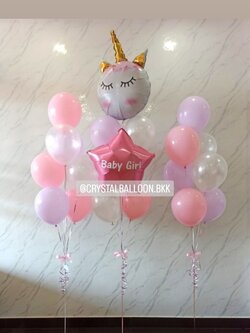 ลูกโป่ง Welcome Baby Girl ช่อลูกโป่งฟอยล์หัว Unicorn ช่อ 7 ลูก 1 ช่อ พร้อม ช่อลูกโป่ง ช่อ 7 ลูก 2 ช่อ พร้อมตกแต่ง สามารถเปลี่ยนสีลูกโป่ง/เปลี่ยนข้อความ/เปลี่ยนสี-ฟอยล์ตกแต่งได้