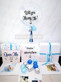 Surprise Box Will You Marry Me? Bubble 24'' Theme สีน้ำเงิน พร้อมตกแต่ง สามารถใส่รูปได้ 4 รูป สามารถเปลี่ยนสี/เปลี่ยนข้อความได้