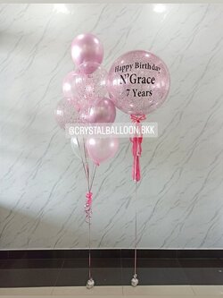 ลูกโป่ง วันเกิดเด็ก Bubble ขนาด 24" กลิตเตอร์สีชมพู พร้อมตกแต่ง ลูกโป่งโครเมี่ยม ช่อ 7 ลูก 1 ช่อ,ลูกโป่งใส่ ใส่กลิตเตอร์ สามารถเปลี่ยนสีลูกโป่ง/เปลี่ยนข้อความ/เปลี่ยนขนาดได้