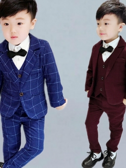Pre-order ชุดสูทเด็กชาย สีน้ำเงินลายตาราง แบบเท่น่ารัก