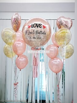 ลูกโป่ง งานแต่ง Bubble ขนาด 24" พร้อม ช่อลูกโป่งฟอยล์หัวใจ ขนาด 18" 2 ช่อ,ลูกโป่งใส ใส่กลิตเตอร์ พร้อมตกเเต่ง สามารถเปลี่ยนสีลูกโป่ง/เปลี่ยนข้อความ/เปลี่ยนขนาดได้