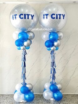 เสาลูกโป่ง เปิดร้าน Bubble ขนาด 36" กลิตเตอร์สีเงิน 2 เสา พร้อมตกแต่ง สามารถเปลี่ยนสีลูกโป่ง/เปลี่ยนข้อความได้