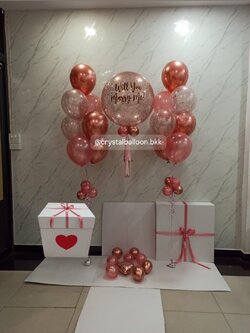 Will You Marry Me Surprise Box กล่องเซอร์ไพรส์ Bubble ขนาด 24"กลิตเตอร์สีโรสโกลด์ ,ลูกโป่งช่อ 7 ลูก 2 ช่อ, พร้อมตกแต่ง สามารถใส่รูปได้ 4 ใบ สามารถเปลี่ยนสีลูกโป่ง/เปลี่ยนข้อความได้