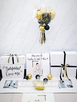 Surprise Box Bride To Be Bubble USA ขนาด 24'' Theme Dark Blue-ทอง พร้อมตกแต่ง สามารถใส่รูปได้ 4 รูป สามารถเปลี่นสีลูกโป่ง/เปลี่ยนข้อความได้