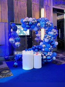 Organic Backdrop Theme น้ำเงิน-เงิน พร้อมตกแต่ง ราคาโทรสอบถาม สามารถเปลี่ยนสีลูกโป่ง/เปลี่ยนฟอยล์ตกแต่งได้