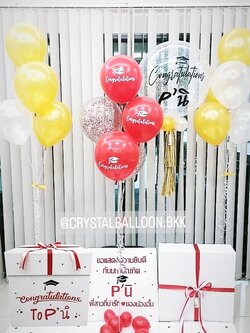 Surprise Box กล่อเซอร์ไพรส์แสดงความยินดี Bubble ขนาด 24'' Theme สีแดง-ทอง พร้อมตกแต่ง ช่อลูกโป่ง 5 ลูก 3 ช่อ สามารถใส่รูปได้ 2 รูป สามารถเปลี่ยนสีลูกโป่ง/เปลี่ยนข้อความได้