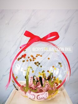 ลูกโป่ง Valentine's Day Bubble ขนาด 18" พร้อมตกแต่ง สามารถใส่เงินได้ 30 ใบ สามารถเปลี่ยนข้อความ/เปลี่ยนสีได้