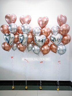 ลูกโป่ง วันเกิด ช่อลูกโป่งฟอยล์หัวใจ ขนาด 18" 4 ช่อ พร้อมตกแต่ง สามารถเปลี่ยนสีลูกโป่ง/เปลี่ยนข้อความ/เปลี่ยนสี-ฟอยล์ตกแต่งได้