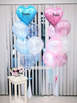 ลูกโป่ง แสดงความยินดี ช่อลูกโป่ง ฟอยล์หัวใจ ขนาด 18" 2 ช่อ สี Light Blue,สี Pink พร้อม พู่,ลูกโป่งใส ใส่กลิตเตอร์ พร้อมตกเเต่ง สามารถเปลี่ยนสีลูกโป่ง/เปลี่ยนข้อความ/เปลี่ยนฟอยล์ตกแต่งได้