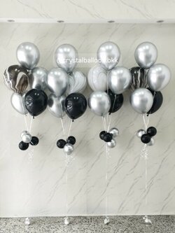 ลูกโป่งเซอร์ไพรส์ ช่อลูกโป่ง ช่อ 5 ลูก 4 ช่อ,ลูกโป่งลายหิน ธีมสีเงิน-ดำ พร้อมตกเเต่ง สามารถเปลี่ยนสีลูกโป่ง/เปลี่ยนข้อความ/เปลี่ยนขนาดได้
