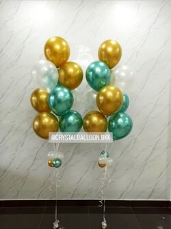 ลูกโป่ง แสดงความยินดี ช่อลูกโป่งโครเมี่ยม ช่อ 9 ลูก 2 ช่อ Theme เขียว-ทอง พร้อมตกแต่ง สามารถเปลี่ยนสีลูกโป่งได้
