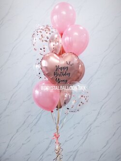 ลูกโป่ง วันเกิด Theme สีโรสโกล พร้อมตกแต่ง ฟอยล์หัวใจ ขนาด 18" 1 ชิ้น สามารถเปลี่ยนสีลูกโป่ง/เปลี่ยนข้อความ/เปลี่ยนสี-ฟอยล์ตกแต่งได้