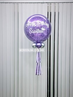 ลูกโป่ง วันเกิด Bubble ขนาด 24" กลิตเตอร์สีม่วง พร้อมตกแต่ง สามารถเปลี่ยนสีลูกโป่ง/เปลี่ยนข้อความ/เปลี่ยนขนาดได้