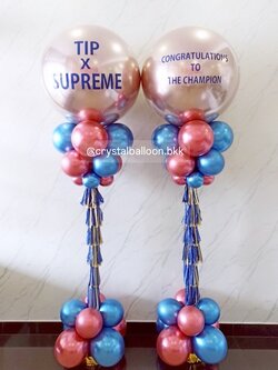 เสาลูกโป่ง เปิดงาน ลูกโป่งยาง ขนาด 36" สีแชมเปญ 2 เสา พร้อมตกแต่ง สามารถเปลี่ยนสีลูกโป่ง/เปลี่ยนข้อความได้