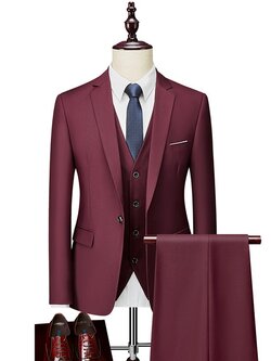 พร้อมเช่า ชุดสูทชาย สีแดงเบอร์กันดี คลาสสิก รุ่นกระดุมเดียว (พร้อมเสื้อกั๊ก) พลัสไซส์