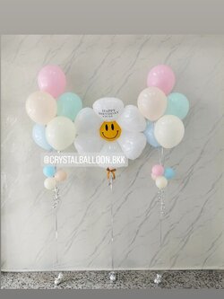 ลูกโป่ง วันเกิดเด็ก ฟอยล์ดอกเดซี่ ตั้งเดี่ยว 1 ชิ้น พร้อม ช่อลูกโป่ง ช่อ 5 ลูก 2 ช่อ Theme สีพาสเทล พร้อมตกแต่ง สามารถเปลี่ยนสีลูกโป่ง/เปลี่ยนข้อความได้