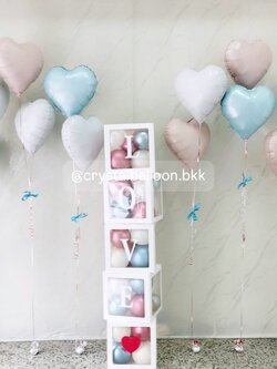 ลูกโป่ง Welcome Baby ฟอยล์หัวใจ ขนาด 18" ช่อ 2 ชิ้น 6 ช่อ พร้อม กล่องใส ขนาด 12" ติดตัวอักษร 5 กล่อง Theme ชมพู - ฟ้า พร้อมตกแต่ง สามารถเปลี่ยนสี-ฟอยล์ตกแต่งได้