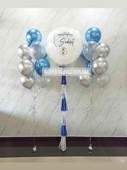 ลูกโป่ง แสดงความยินดี ลูกโป่งยาง ขนาด 36" สีขาว พร้อม ช่อลูกโป่งสีโครเมี่ยม ช่อ 8 ลูก 2 ช่อ พร้อมตกแต่ง สามารถเปลี่ยนสีลูกโป่ง/เปลี่ยนข้อความ/เปลี่ยนขนาดได้