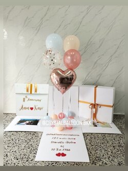 Surprise Box กล่องเซอร์ไพรส์ วันแต่งงาน พร้อมตกแต่งฟอยล์หัวใจ ขนาด 18" 1ชิ้น,ลูกโป่งใสใส่กลิตเตอร์,สามารถใส่รูปได้ 2 ใบ สามารถเปลี่ยนสีลูกโป่ง เปลี่ยนข้อความ/เปลี่ยนสี-ฟอยล์ตกแต่งได้