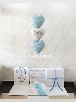 Happy Birthday Surprise Box กล่องเซอร์ไพรส์วันเกิด ฟอยล์หัวใจขนาด 18" 3 ชิ้น พร้อมตกแต่ง สามารถใส่รูปได้ 2 ใบ สามารถเปลี่ยนสีลูกโป่ง/เปลี่ยนข้อความได้