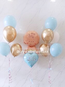 Welcome Baby ลูกโป่งแบบช่อ ลูกโป่งช่อ 5 ลูก 2 ช่อ พร้อม ฟอยล์เด็กผู้ชายเป่าลอย 1 ชิ้น ฟอยล์หัวใจ 18" 1 ชิ้น พร้อมตกแต่ง สามารถเปลี่ยนสีลูกโป่ง/สามารถเพิ่มข้อความที่ลูกโป่งได้