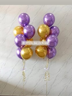 ลูกโป่ง แสดงความยินดี ช่อลูกโป่งสีโครเมี่ยม ช่อ 7 ลูก 2 ช่อ Theme สีม่วง-ทองเข้มโครเมี่ยม พร้อมตกแต่ง สามารถเปลี่ยนสีลูกโป่ง